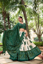 Thumbnail for Lorenvalley Green Artistry in Tussar Silk with Bandhej Print Lehenga Choli - Distacart
