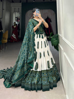 Thumbnail for Lorenvalley Green Artistry in Tussar Silk with Bandhej Print Lehenga Choli - Distacart