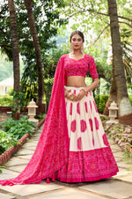Thumbnail for Lorenvalley Pink Artistry in Tussar Silk with Bandhej Print Lehenga Choli - Distacart