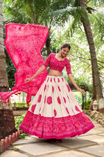 Thumbnail for Lorenvalley Pink Artistry in Tussar Silk with Bandhej Print Lehenga Choli - Distacart
