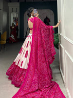 Thumbnail for Lorenvalley Pink Artistry in Tussar Silk with Bandhej Print Lehenga Choli - Distacart