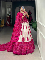 Thumbnail for Lorenvalley Pink Artistry in Tussar Silk with Bandhej Print Lehenga Choli - Distacart