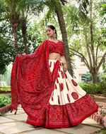 Thumbnail for Lorenvalley Red Artistry in Tussar Silk with Bandhej Print Lehenga Choli - Distacart
