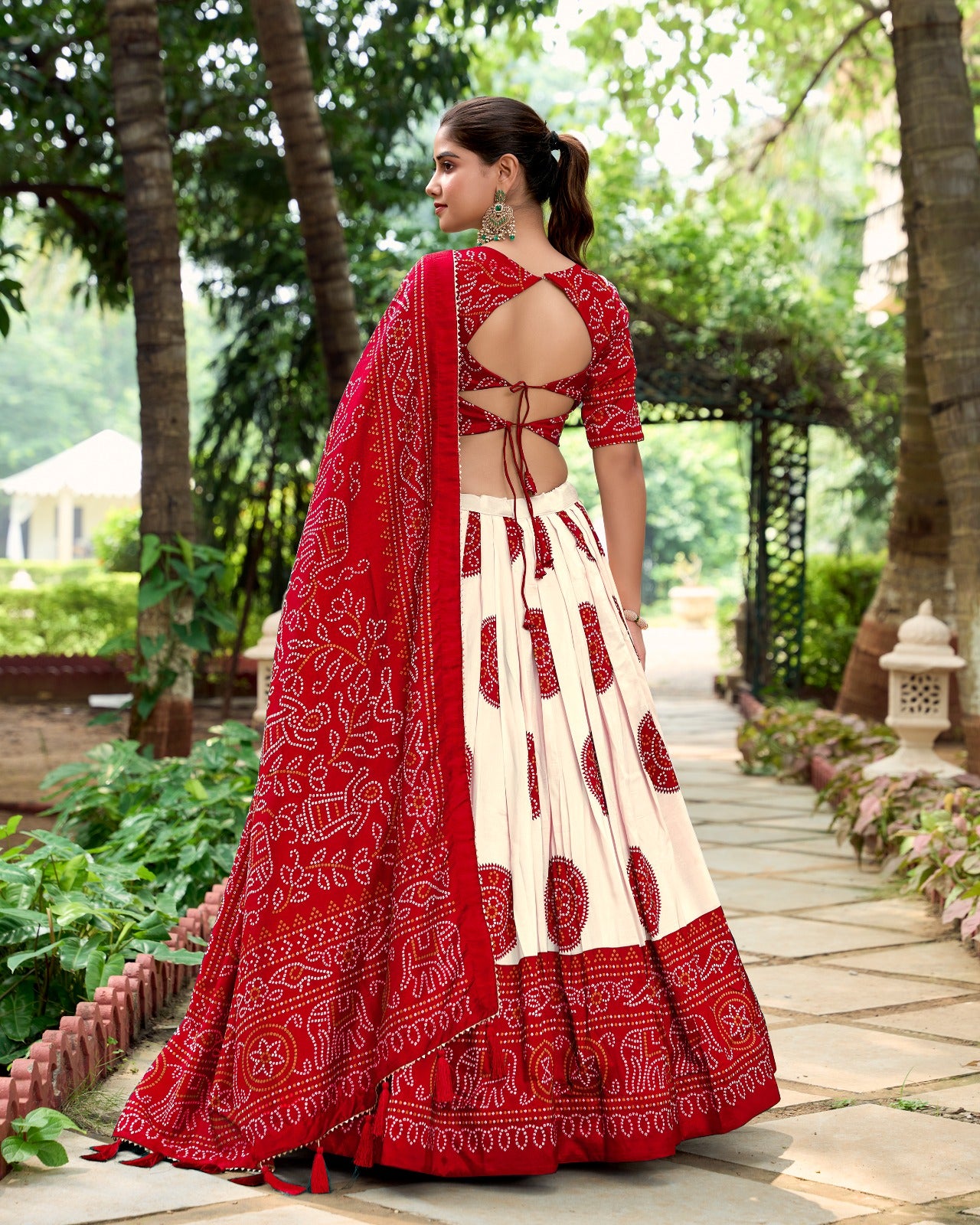 Lorenvalley Red Artistry in Tussar Silk with Bandhej Print Lehenga Choli - Distacart