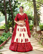 Thumbnail for Lorenvalley Red Artistry in Tussar Silk with Bandhej Print Lehenga Choli - Distacart