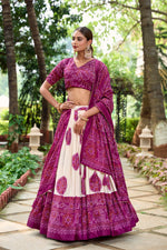 Thumbnail for Lorenvalley Wine Artistry in Tussar Silk with Bandhej Print Lehenga Choli - Distacart