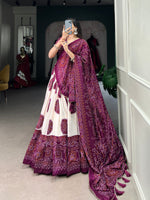 Thumbnail for Lorenvalley Wine Artistry in Tussar Silk with Bandhej Print Lehenga Choli - Distacart
