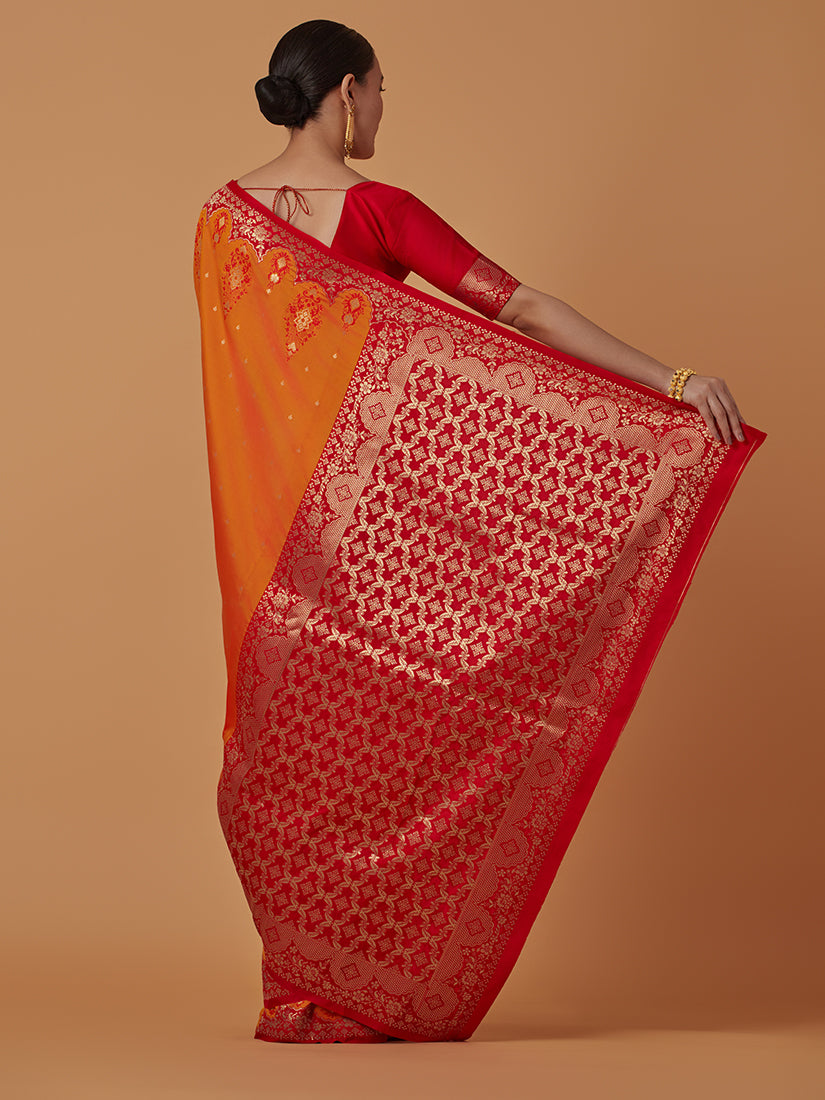 Monjolika Fashion Amber Banarasi Silk Blend SareeWith Zari Woven Rich Brocade Design - Distacart