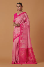 Thumbnail for Monjolika Fashion Light Pink Banarasi Silk Blend SareeWith Zari Woven Rich Brocade Design - Distacart