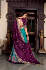 Thumbnail for Lorenvalley Firozi Tussar Silk Printed With Foil Work Lehenga Choli with Dupatta - Distacart
