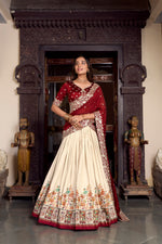 Thumbnail for Lorenvalley Off White Tussar Silk Printed With Foil Work Lehenga Choli with Dupatta - Distacart
