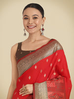 Thumbnail for Monjolika Fashion Red Color Banarasi Soft Silk Trendy Saree - Distacart
