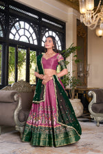 Thumbnail for Lorenvalley Pink Kanchipuram Printed With Zari Weaving Work Lehenga Choli with Dupatta - Distacart