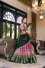 Thumbnail for Lorenvalley Pink Kanchipuram Printed With Zari Weaving Work Lehenga Choli with Dupatta - Distacart