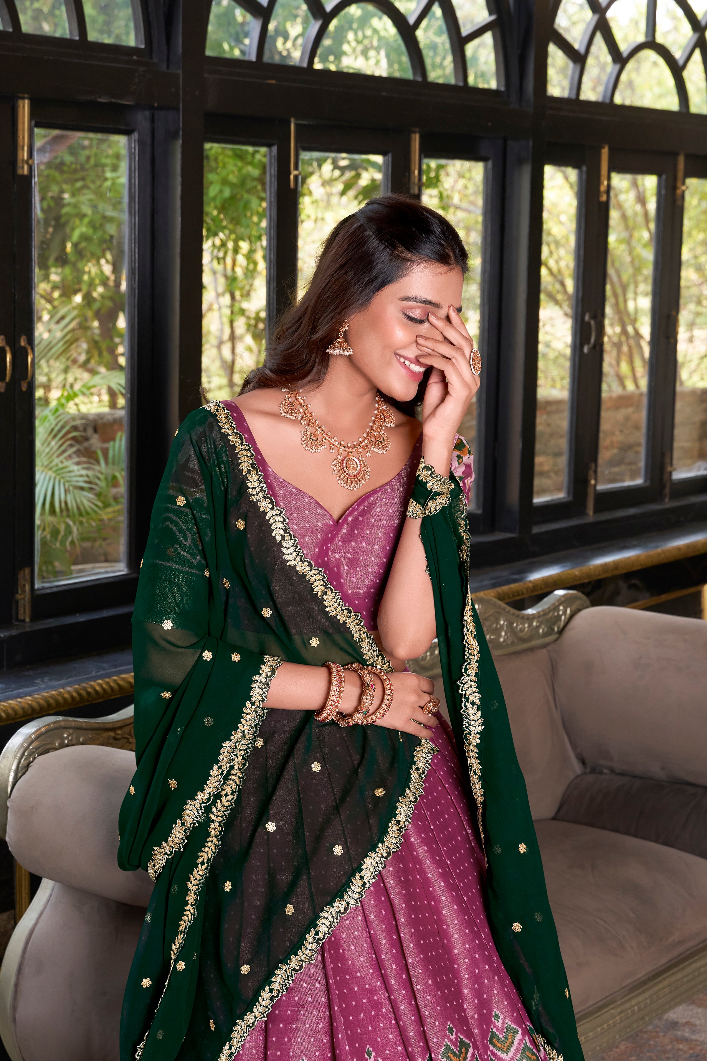 Lorenvalley Pink Kanchipuram Printed With Zari Weaving Work Lehenga Choli with Dupatta - Distacart