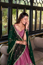 Thumbnail for Lorenvalley Pink Kanchipuram Printed With Zari Weaving Work Lehenga Choli with Dupatta - Distacart