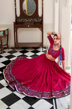 Thumbnail for Lorenvalley Fashion Pink Tasar Silk Gamthi Print With Embossed Design And Gotta Patti Lace Touch Up Lehenga Choli with Dupatta