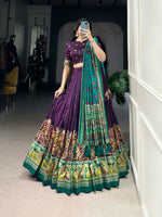 Thumbnail for Lorenvalley Purple Tussar Silk Printed With Foil Work Lehenga Choli with Dupatta - Distacart