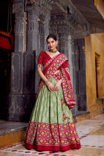 Thumbnail for Lorenvalley Fashion Seagreen Tasar Silk Ikkat Print Lehenga Choli with Dupatta