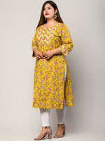 Thumbnail for Swasti Women Plus Size Yellow Floral Printed Regular Sleeves Straight Kurta - Distacart
