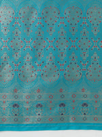 Thumbnail for Monjolika Fashion Elegant Cyan Banarasi Silk Blend SareeBrocade Motifs & Zari Woven Splendor - Distacart