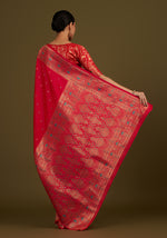 Thumbnail for Monjolika Fashion Elegant Hot Pink Banarasi Silk Blend SareeBrocade Motifs & Zari Woven Splendor - Distacart
