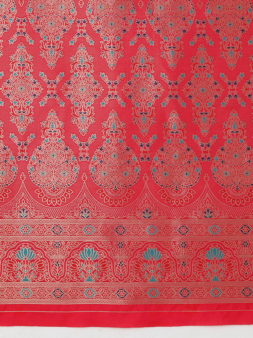 Monjolika Fashion Elegant Hot Pink Banarasi Silk Blend SareeBrocade Motifs & Zari Woven Splendor - Distacart