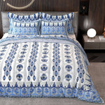 Thumbnail for Blue Ethnic Motifs Cotton 220 TC Bedsheet With 2 Zipper Pillow Covers - King Size by House of Ree - Distacart