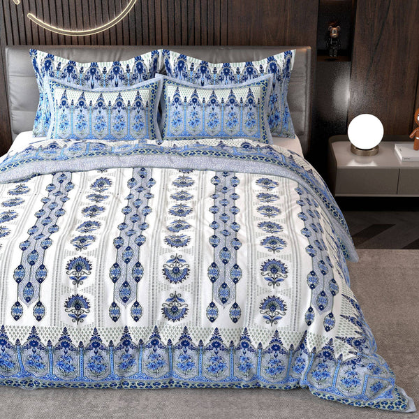 Blue Ethnic Motifs Cotton 220 TC Bedsheet With 2 Zipper Pillow Covers - King Size by House of Ree - Distacart