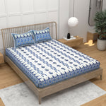 Thumbnail for Blue Ethnic Motifs Cotton 220 TC Bedsheet With 2 Zipper Pillow Covers - King Size by House of Ree - Distacart