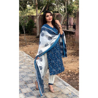 Thumbnail for NOZ2TOZ Women Blue Floral Print Viscose Rayon Kurta And Pant Set