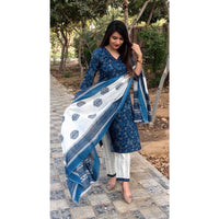 Thumbnail for NOZ2TOZ Women Blue Floral Print Viscose Rayon Kurta And Pant Set