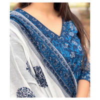 Thumbnail for NOZ2TOZ Women Blue Floral Print Viscose Rayon Kurta And Pant Set