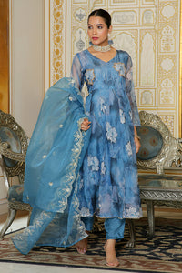 Thumbnail for Vaasva Women Blue Embroidered Anarkali Kurta With Solid Pant & Dupatta