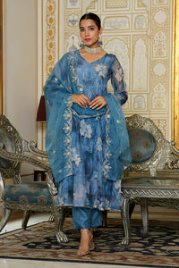 Thumbnail for Vaasva Women Blue Embroidered Anarkali Kurta With Solid Pant & Dupatta