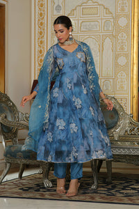 Thumbnail for Vaasva Women Blue Embroidered Anarkali Kurta With Solid Pant & Dupatta