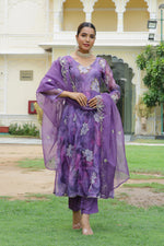 Thumbnail for Vaasva Women Purple Embroidered Anarkali Kurta With Solid Pant & Dupatta - Distacart