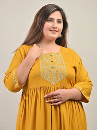 Thumbnail for Swasti Plus Size Ethnic Motif Embroidered Round Neck Gathered Fit & Flare Maxi Dress