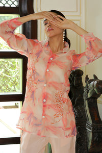 Thumbnail for Vaasva Women Marble Print Embroidered Shirt With Solid Pants.