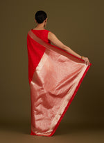 Thumbnail for Monjolika Fashion Red Woven Silk Blend SareeWith Zari Work & Floral Motifs - Distacart