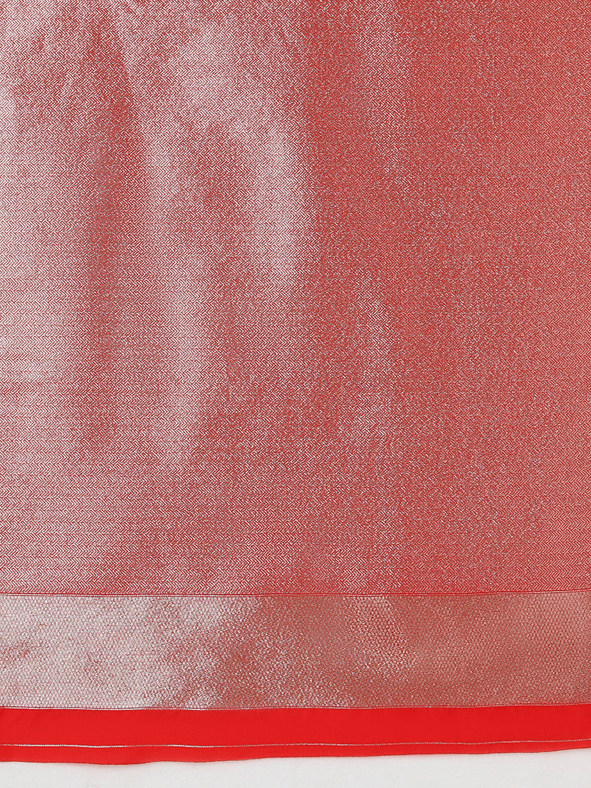 Monjolika Fashion Red Woven Silk Blend SareeWith Zari Work & Floral Motifs - Distacart