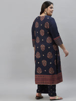 Thumbnail for Sztori Plus Size Floral Printed Round Neck Straight Kurta with Palazzos - Distacart