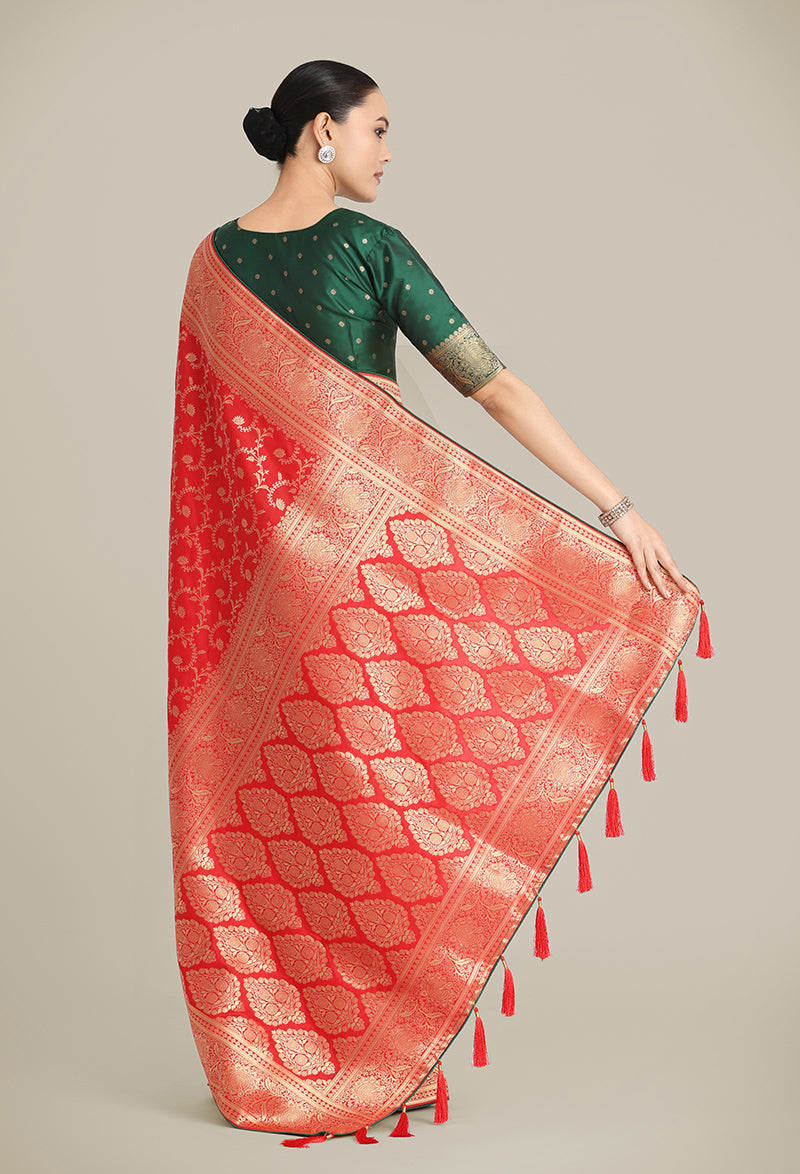 Monjolika Fashion Red Color Banarasi Silk Wedding Collection Saree - Distacart