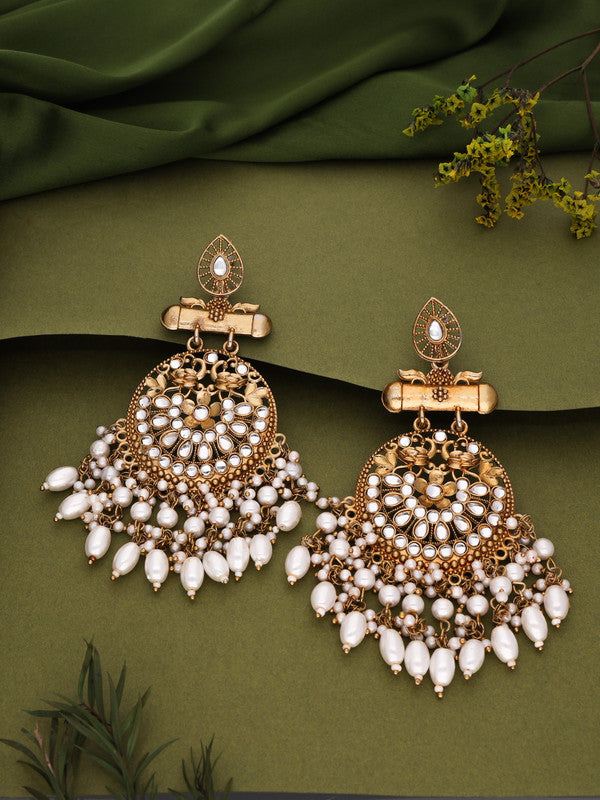 Tehzeeb Creations Modern White Opal And Silver Chandelier Drop Earrings For Woman