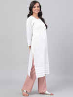 Thumbnail for ADA Women White Chikankari Hand-Embroidered Straight Sustainable Handloom Kurta - Distacart