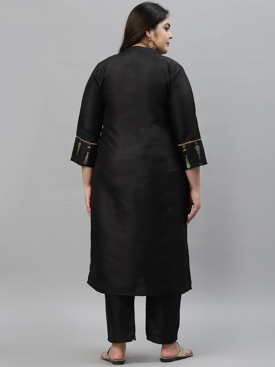 Sztori Plus Size Ethnic Motifs Printed Mandarin Collar Straight Kurta with Trousers - Distacart