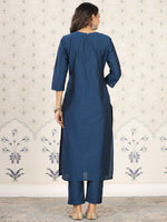 Thumbnail for Ode by House of Pataudi Floral Embroidered Yoke Sequined Straight Kurta with Trousers - Distacart