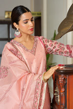 Thumbnail for Vaasva Women Orange Chanderi Block Printed Embroidered Kurta Set With Solid Pants & Dupatta - Distacart