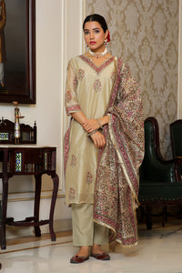 Thumbnail for Vaasva Women Green Chanderi Block Printed Embroidered Kurta Set With Solid Pants & Dupatta