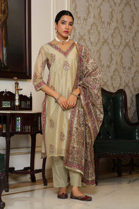 Thumbnail for Vaasva Women Green Chanderi Block Printed Embroidered Kurta Set With Solid Pants & Dupatta